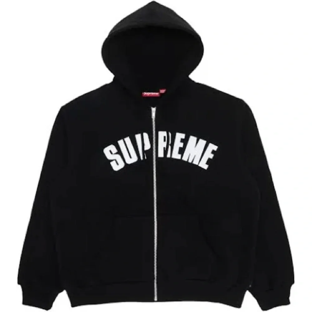 Supreme Black Zip-Up with White Logo Arched Thermal Hoodie Size M NWT - Picture 1 of 1